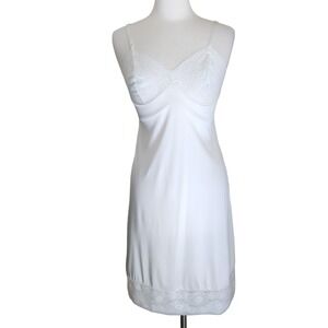 vtg Vanity Fair 34 Small White Nylon Antron Floral Lace‎ Slip Dress Nightgown